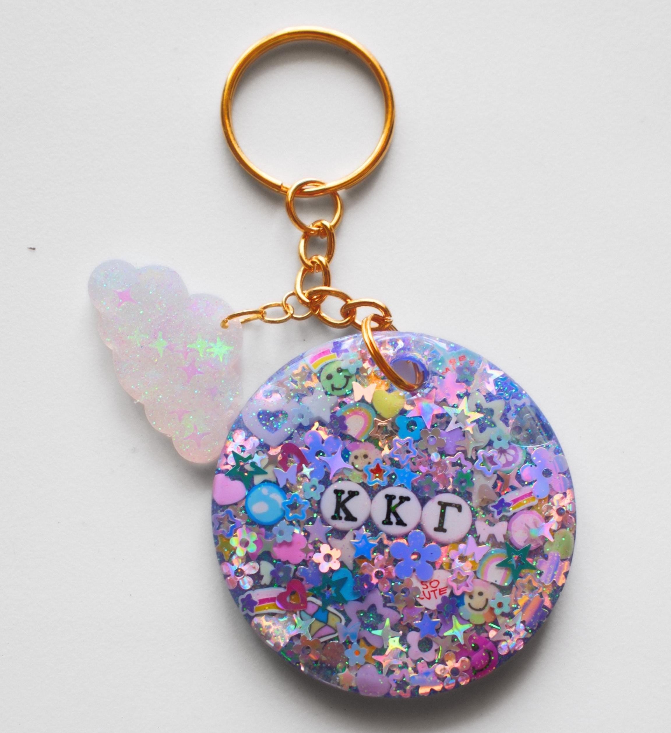 Sorority Glitter Keychain: Greek Letter Resin Accessory