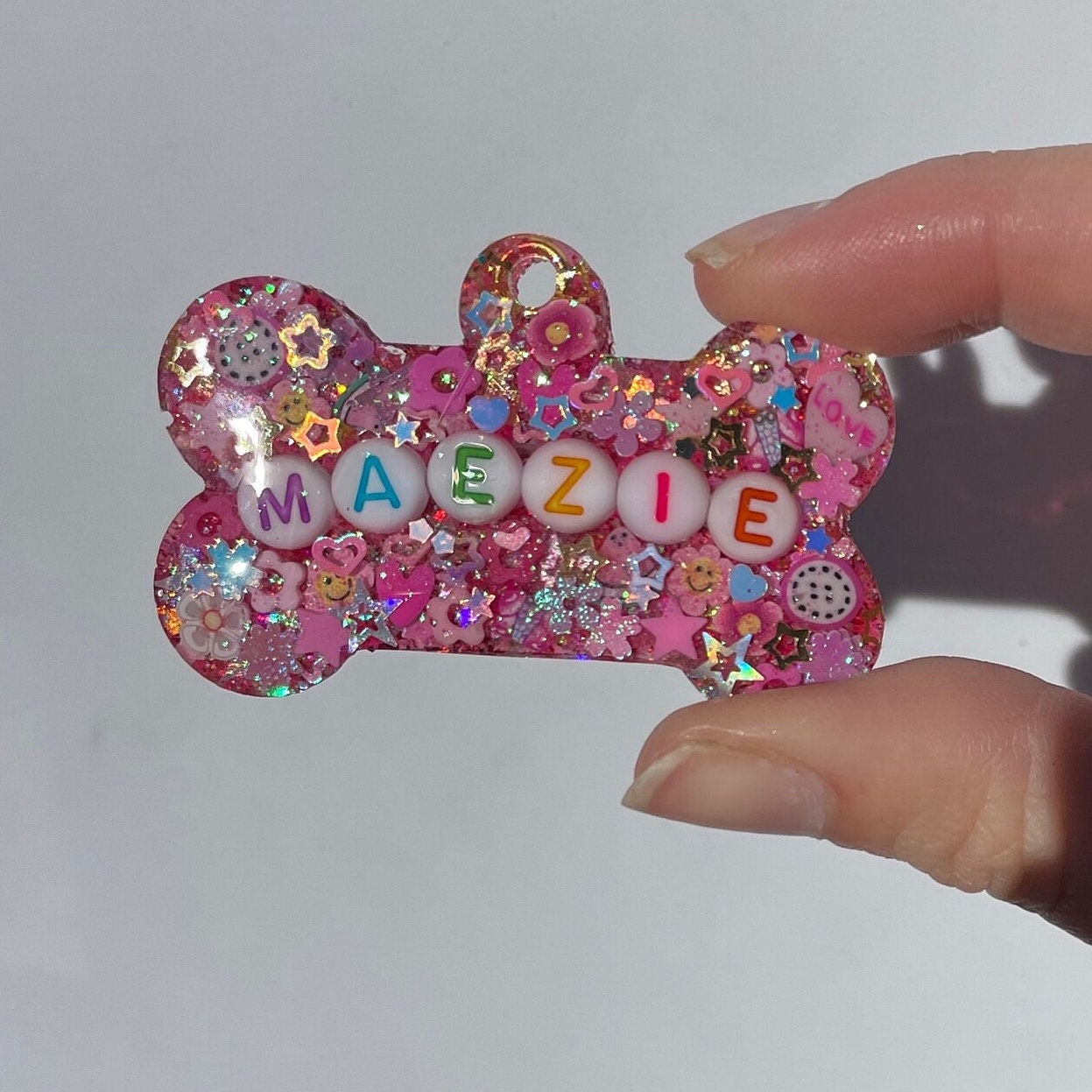 Fuchsia Sparkle Resin Pet ID Tag