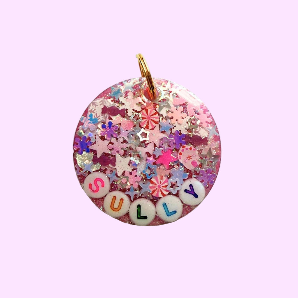 Sugar Plum Pink Sparkle Pet ID Tag - Holiday Pet Tag