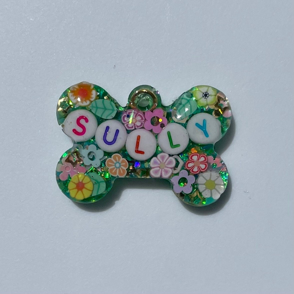 Green Floral Sparkle Pet ID Tag