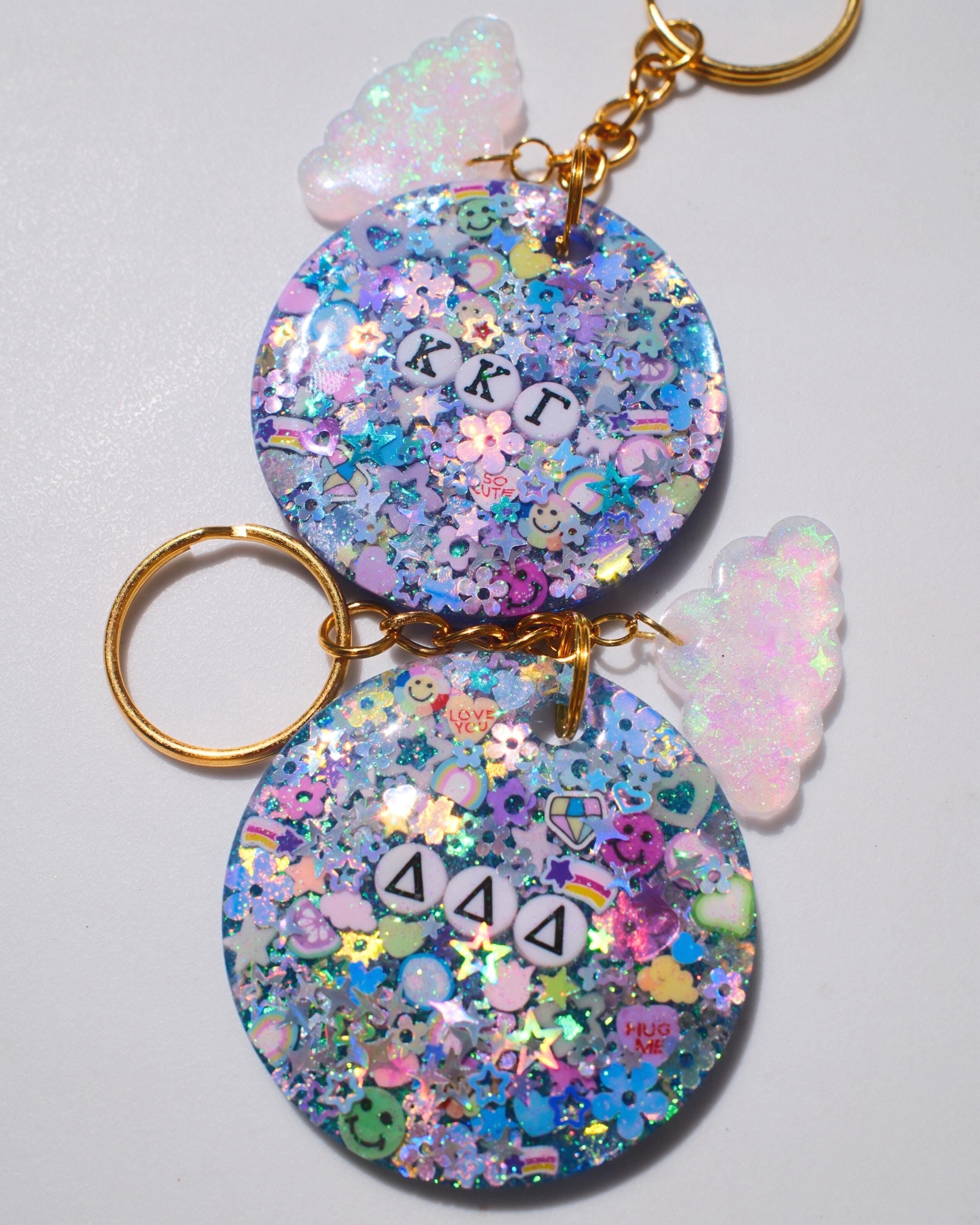 Sorority Glitter Keychain: Greek Letter Resin Accessory