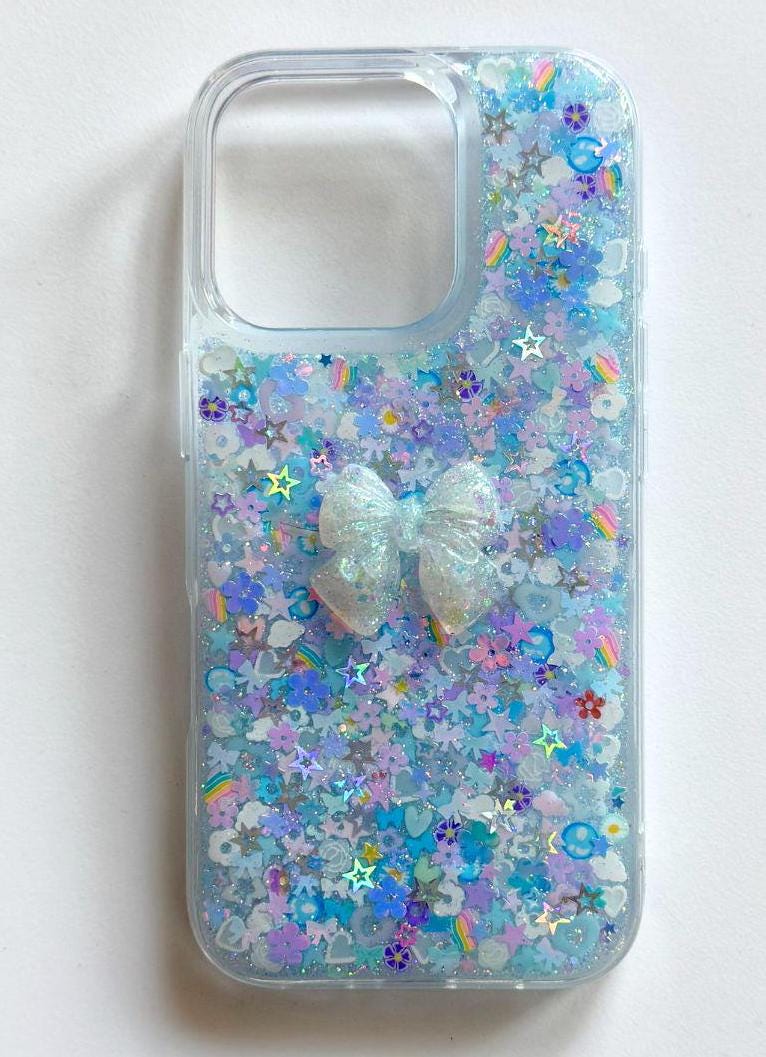 Soft Blue Bow Sparkle Phone Case