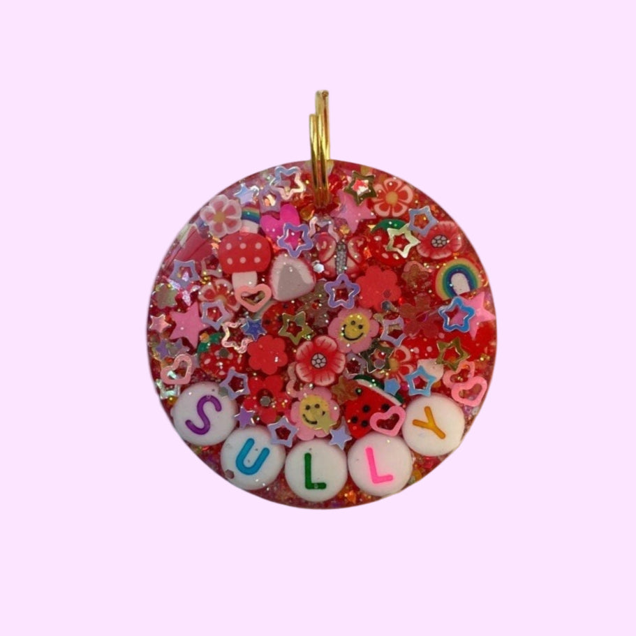 Red Sparkle Pet ID Tag- Glitter Pet Tag