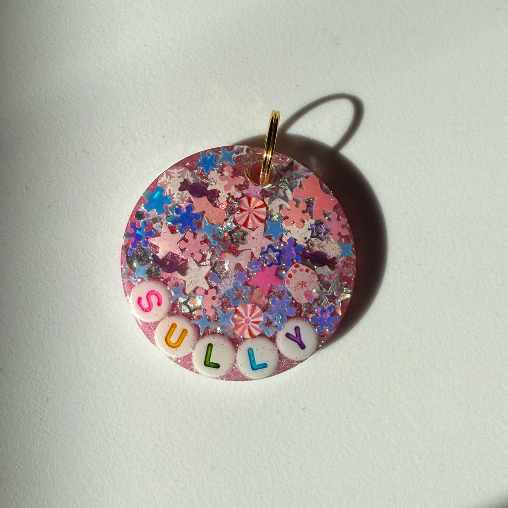 Sugar Plum Pink Sparkle Pet ID Tag - Holiday Pet Tag