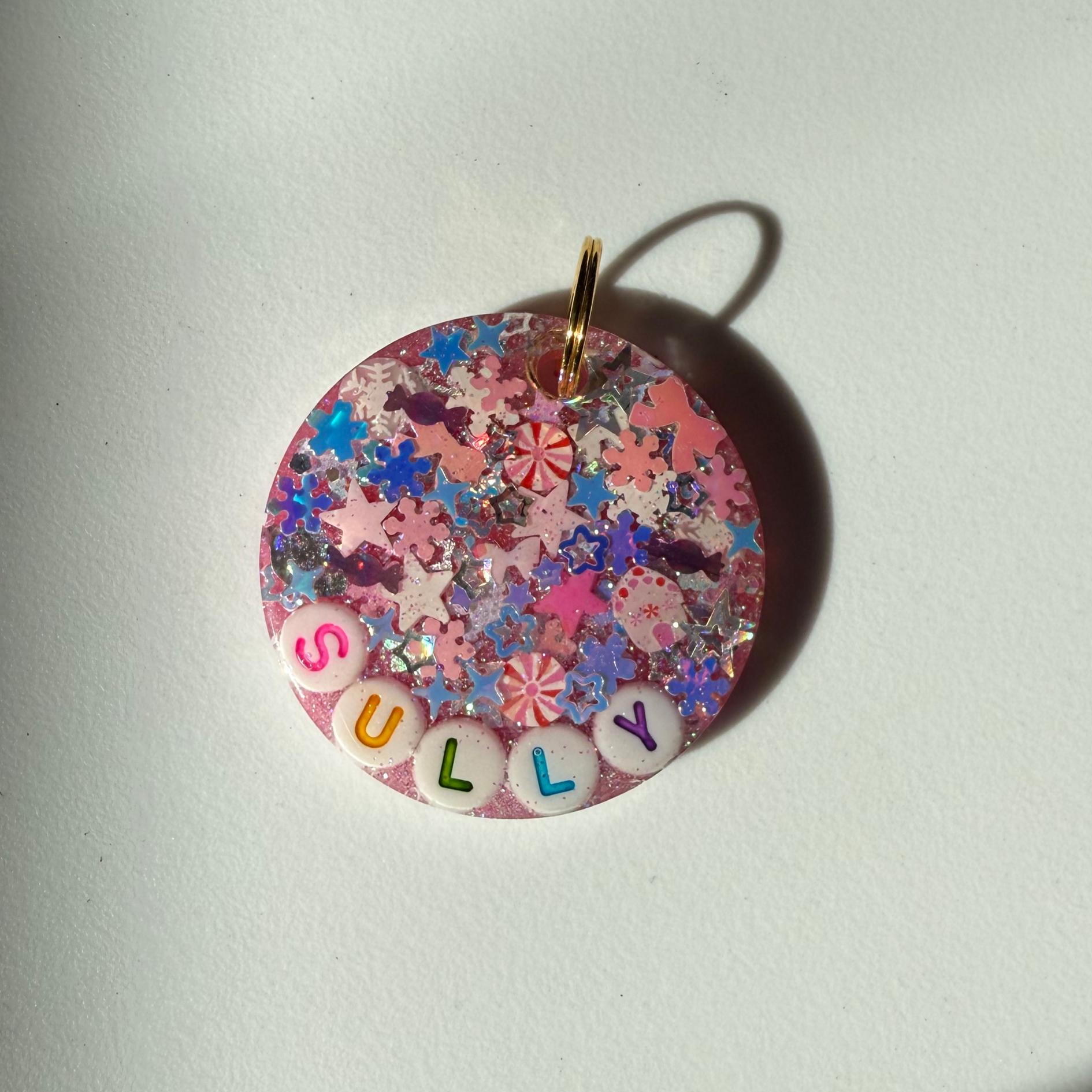 Sugar Plum Pink Sparkle Pet ID Tag - Holiday Pet Tag