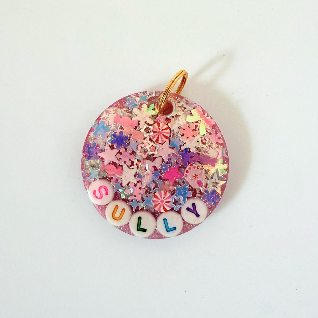 Sugar Plum Pink Sparkle Pet ID Tag - Holiday Pet Tag