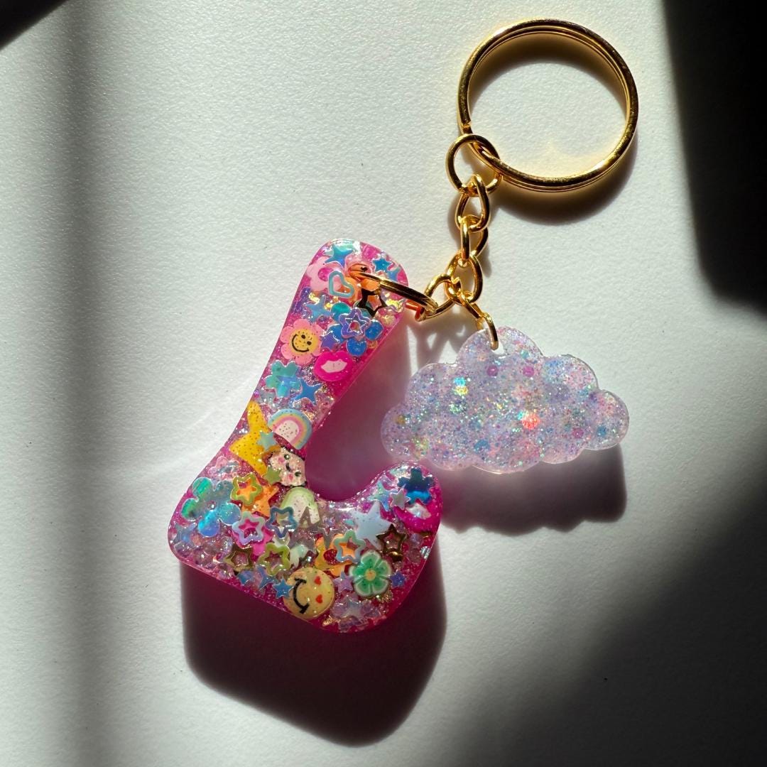 Glitter Initial Bag Charm: Resin Monogram Keychain