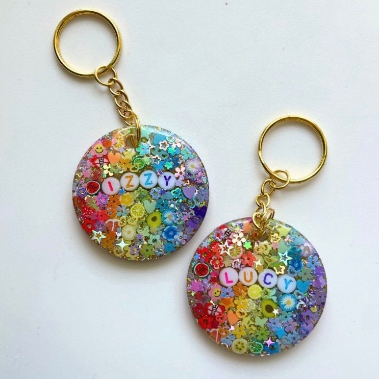 Rainbow Sparkle Keychain: Personalized Glitter Keychain