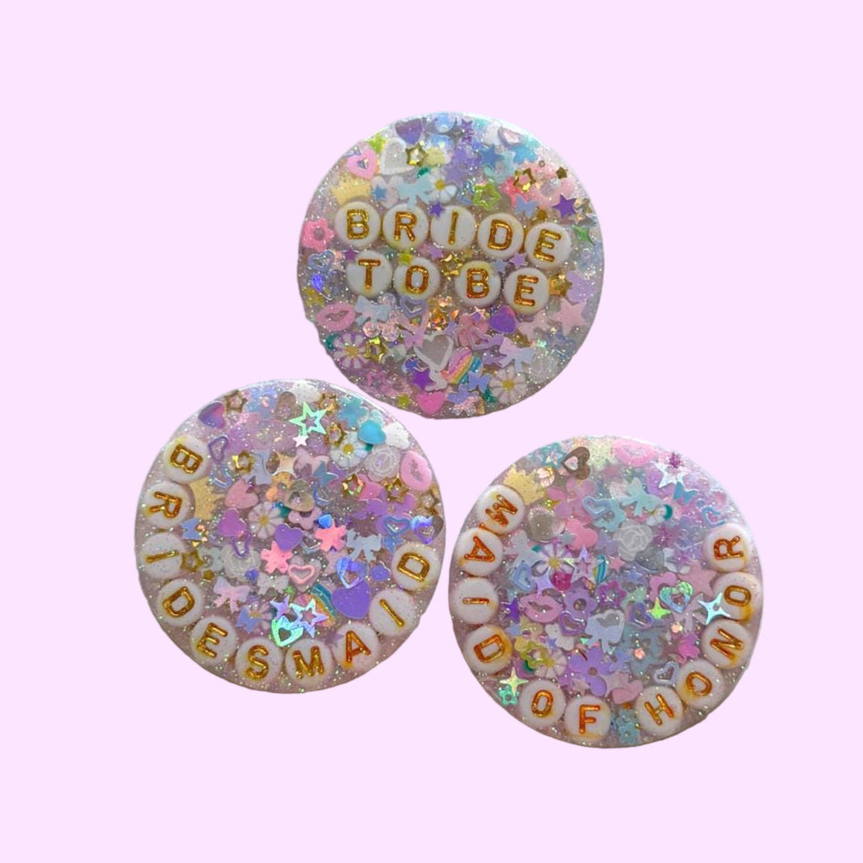 Pastel Bachelorette Sparkle Pin: Iridescent Resin Bridal Party Favor