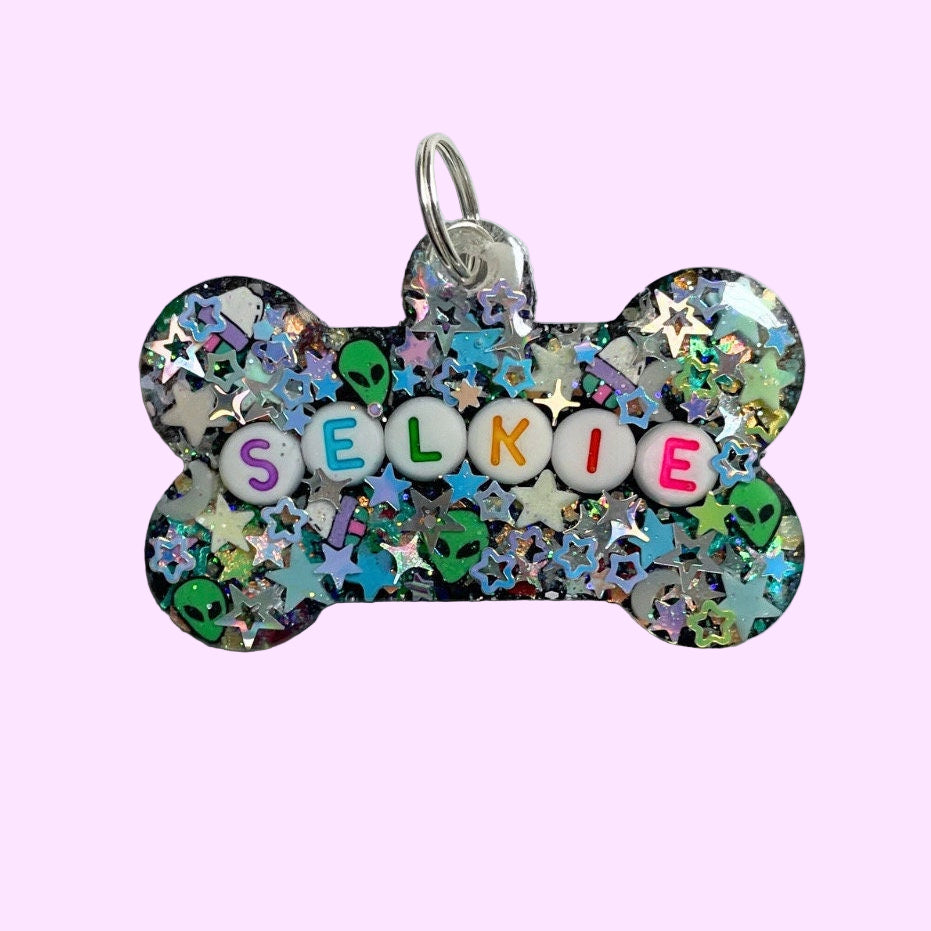 Space Sparkle Glow-in-the-Dark Pet ID Tag