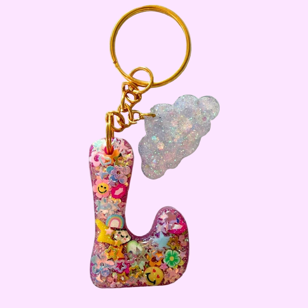 Glitter Initial Bag Charm: Resin Monogram Keychain