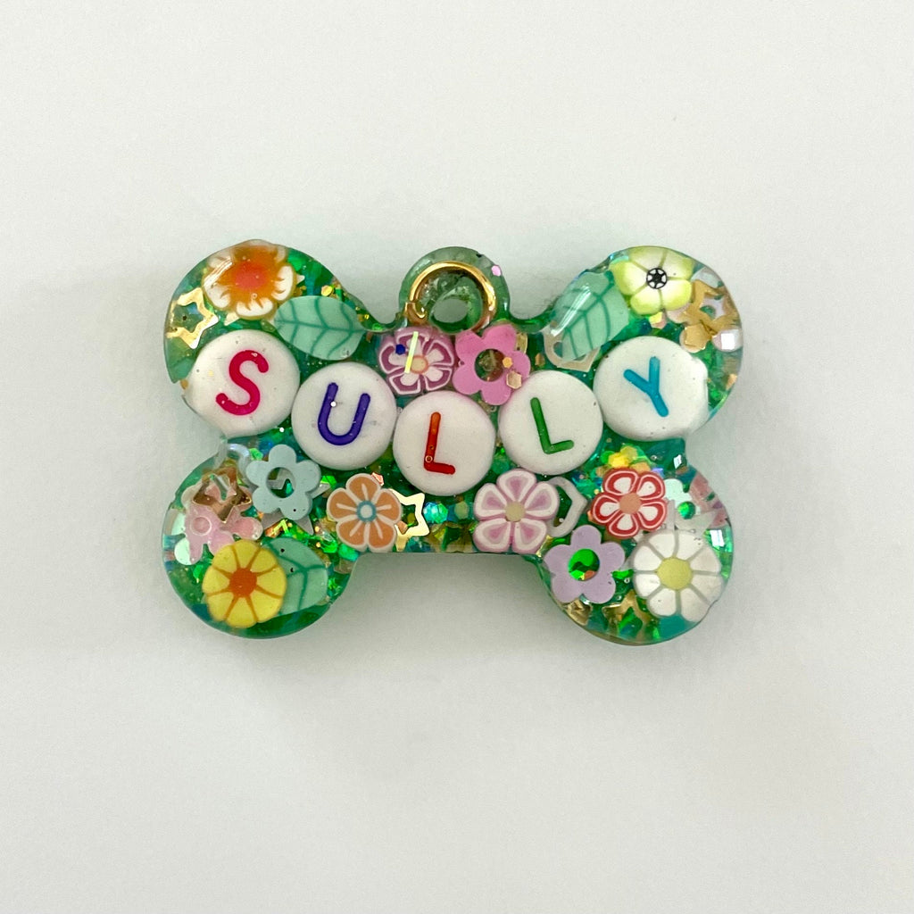 Green Floral Sparkle Pet ID Tag