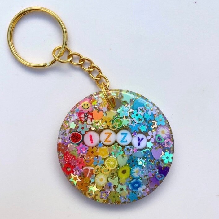 Rainbow Sparkle Keychain: Personalized Glitter Keychain