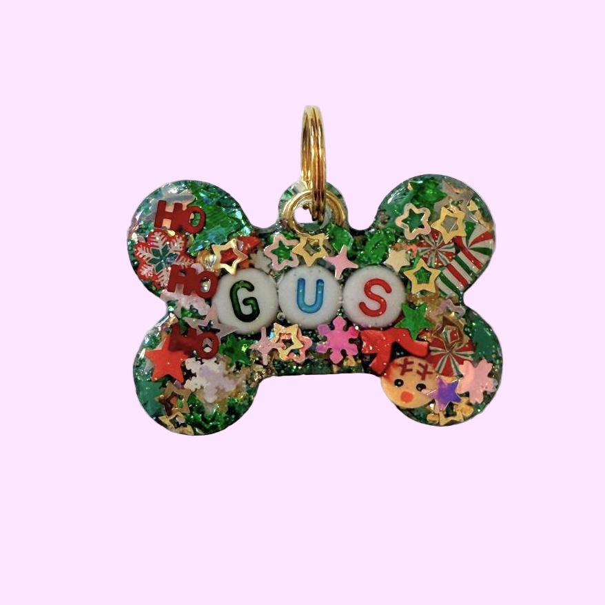 Holly Jolly Sparkle Pet ID Tag - Holiday Pet Tag