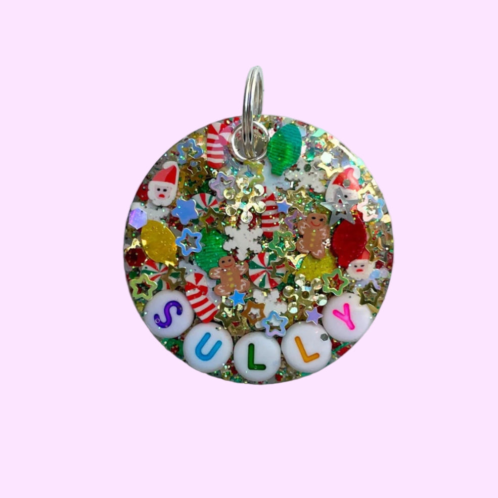 Red holiday sparkle pet tag