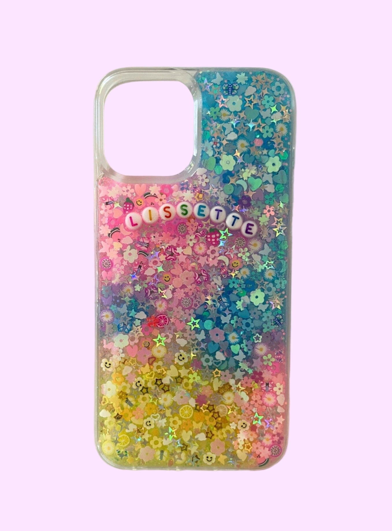 blue pink and yellow sparkle phone case