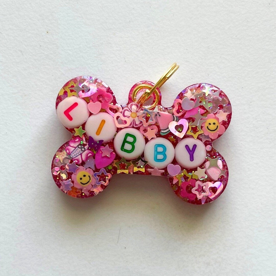 Fuchsia Sparkle Resin Pet ID Tag