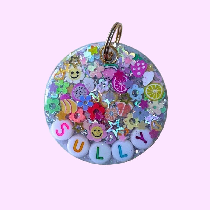 colorful bright sparkle pet id tag summer theme rainbow theme 