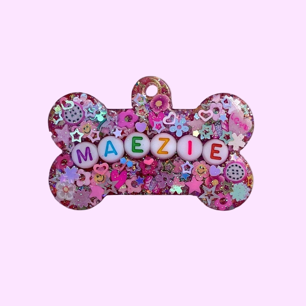 Fuchsia Sparkle Resin Pet ID Tag