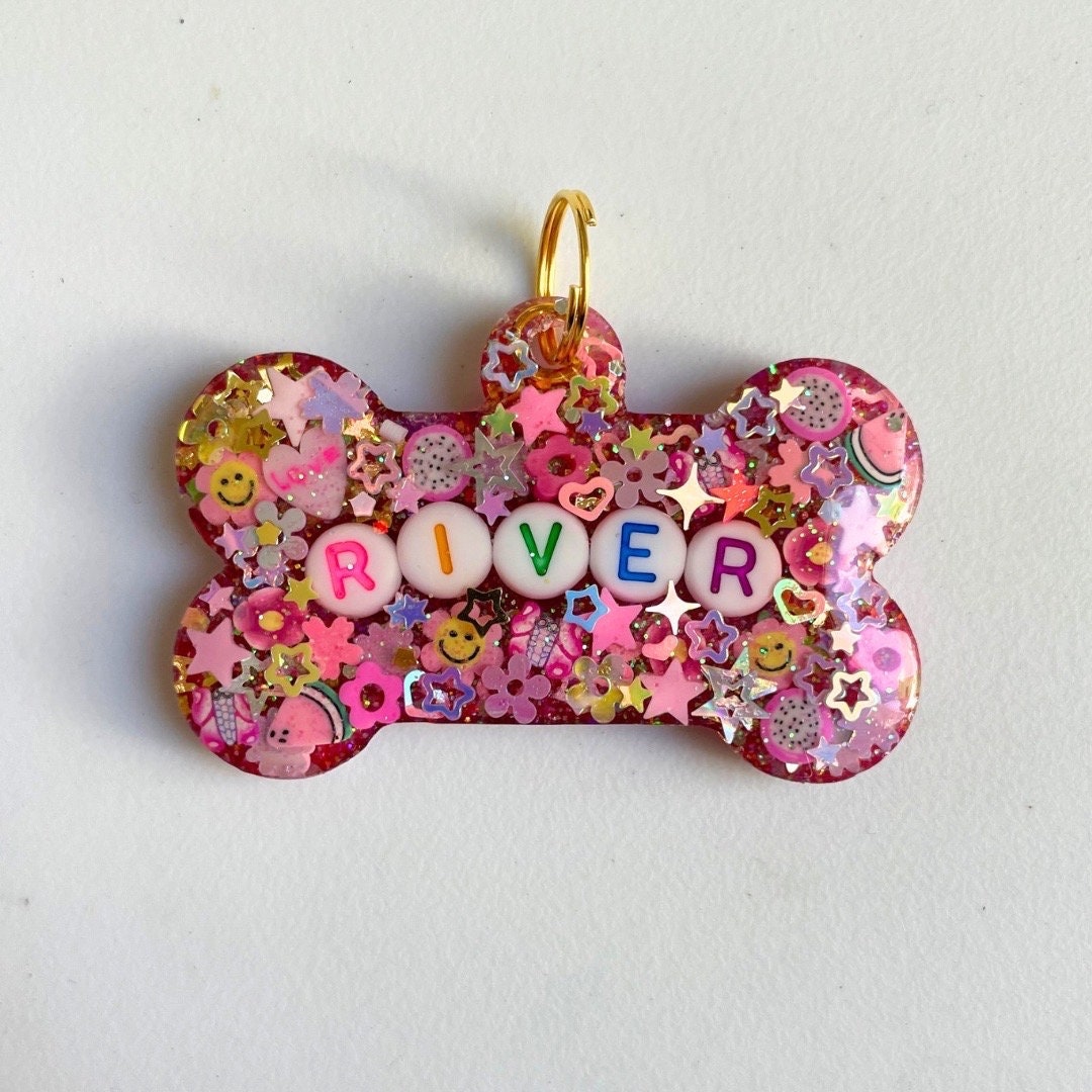 Fuchsia Sparkle Resin Pet ID Tag