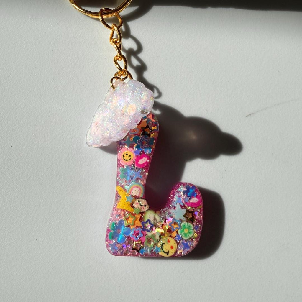 Glitter Initial Bag Charm: Resin Monogram Keychain