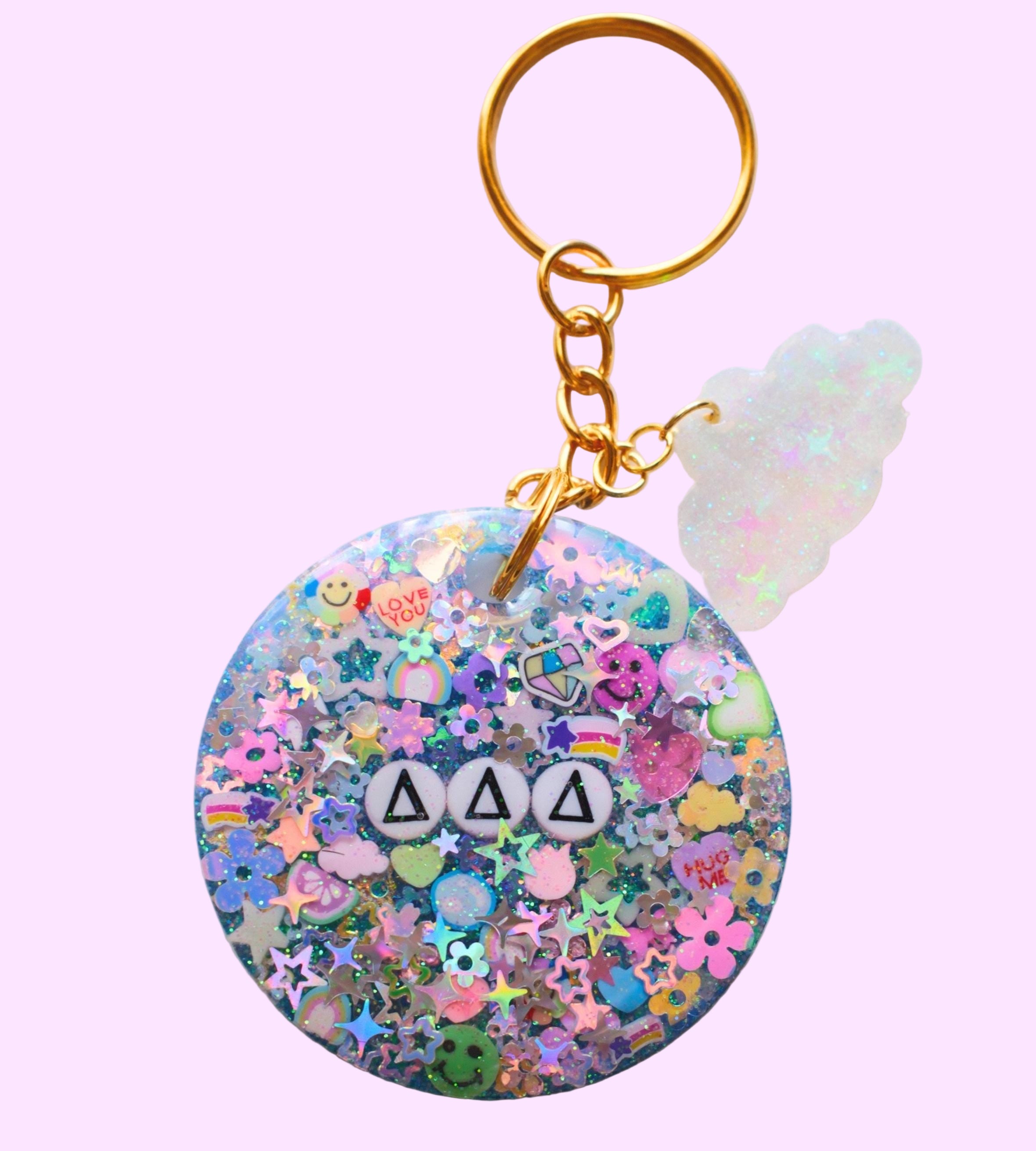 Sorority Glitter Keychain: Greek Letter Resin Accessory