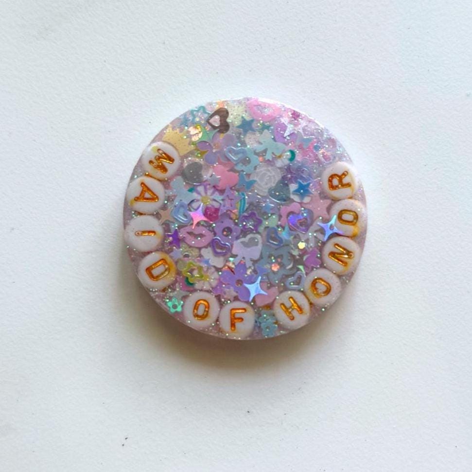 Pastel Bachelorette Sparkle Pin: Iridescent Resin Bridal Party Favor