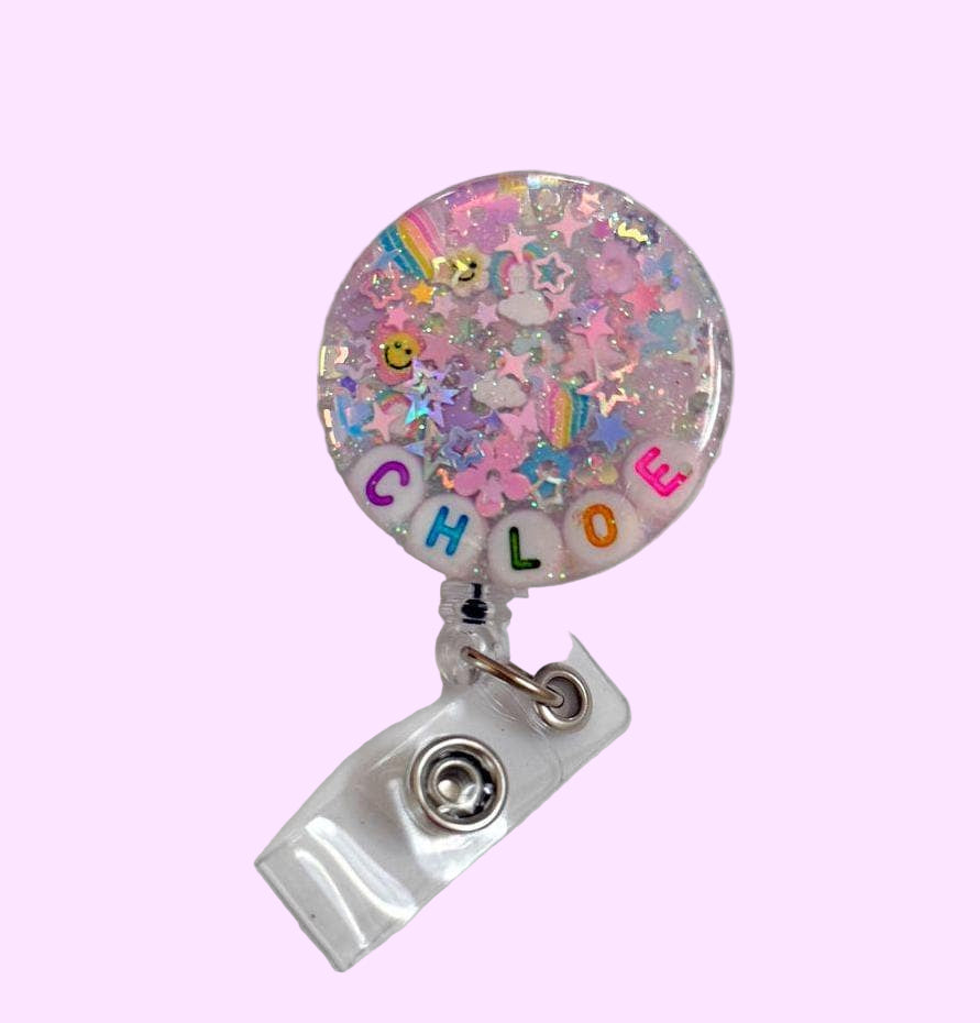 iridescent glitter badge reel name tag glitter