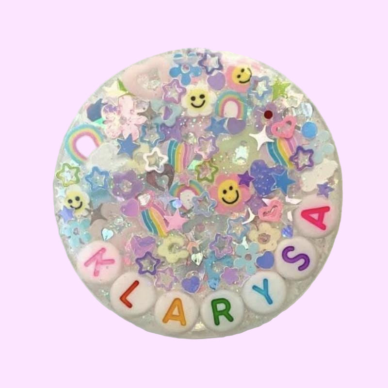 phone grip with iridescent sparkle and glitter