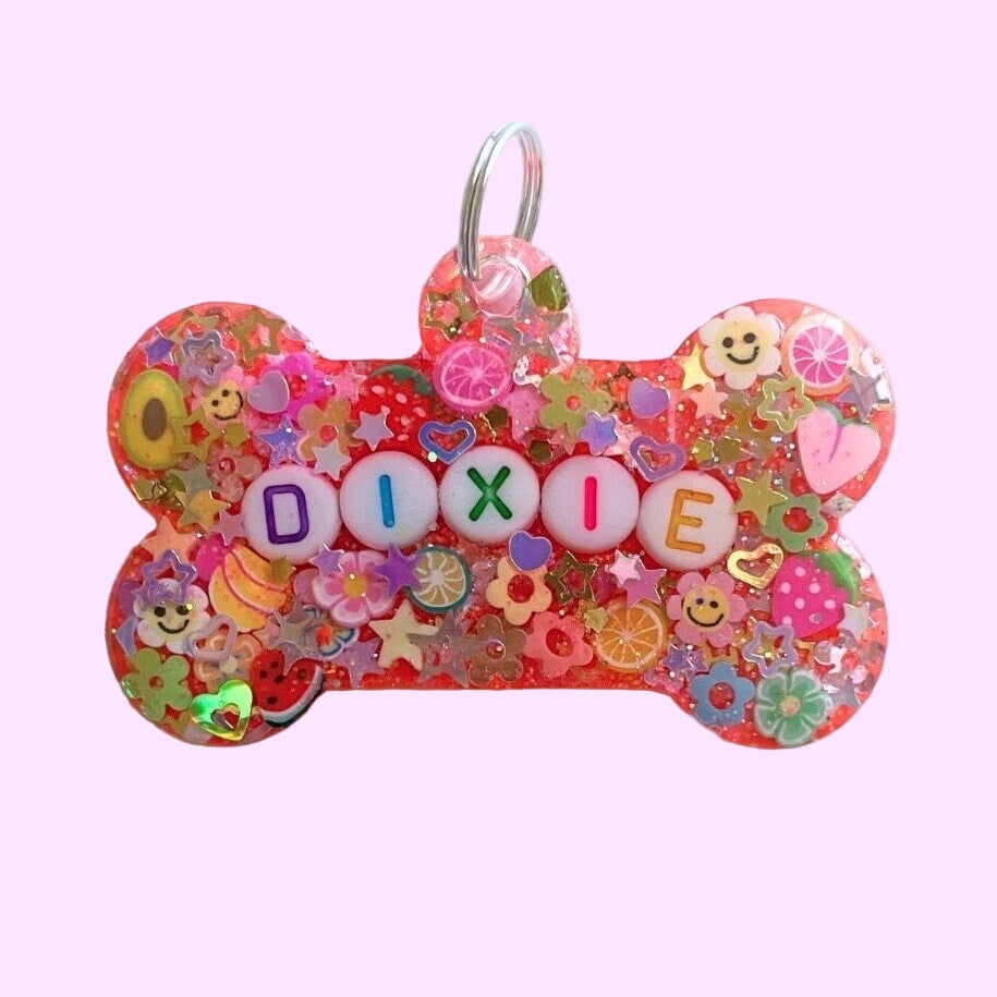 pet id tag with a sparkle summer theme 